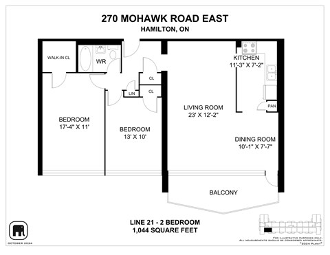 Floor plan for 2 beds, 1 bath, 950 sqft